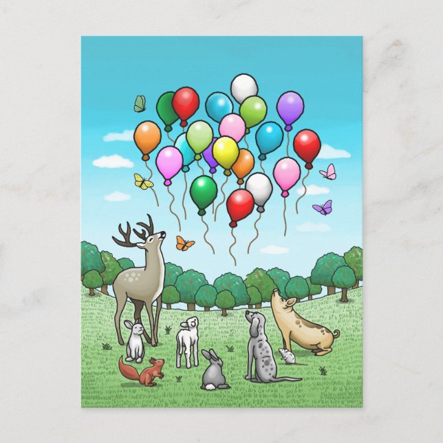 Cartão Postal Animais com Balões (Frente)