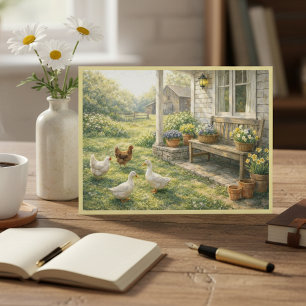 Cartão Postal Animais da Fazenda de Abril Varanda Flores Arte Aq