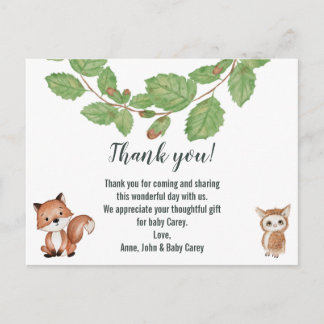 Cartão Postal Animais da Floresta Agradecem em Aquarela