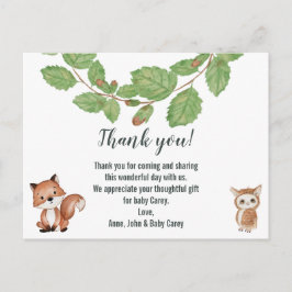 Cartão Postal Animais da Floresta Agradecem em Aquarela