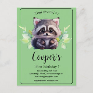 Cartão Postal Animais da floresta amigos de madeira guaxinim fof