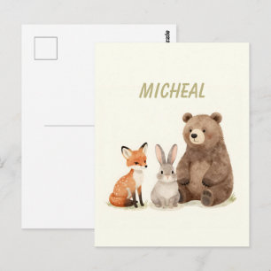 Cartão Postal Animais da floresta monograma 
