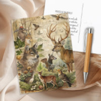 Animais da Floresta Vintage Lobo Cervo Natureza