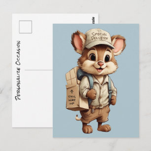 Cartão Postal Animais de Desenho Animado Fofo Entrega Especial Q