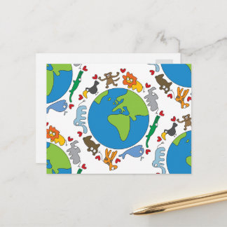 Cartão Postal Animais de Desenhos Animados Fofos e Pacífico de T