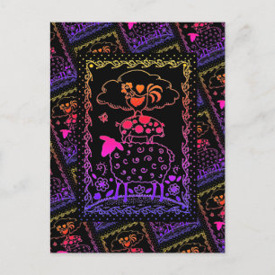 CARTÃO POSTAL ANIMAIS DE EXPLORAÇÃO DE ARTE FOLK OEEP ROOSTER 