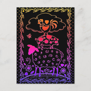 Cartão Postal ANIMAIS DE EXPLORAÇÃO DE ARTE FOLK OEEP ROOSTER Pr