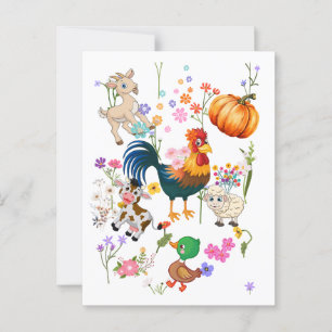 Cartão Postal Animais de exploração e flores bonito