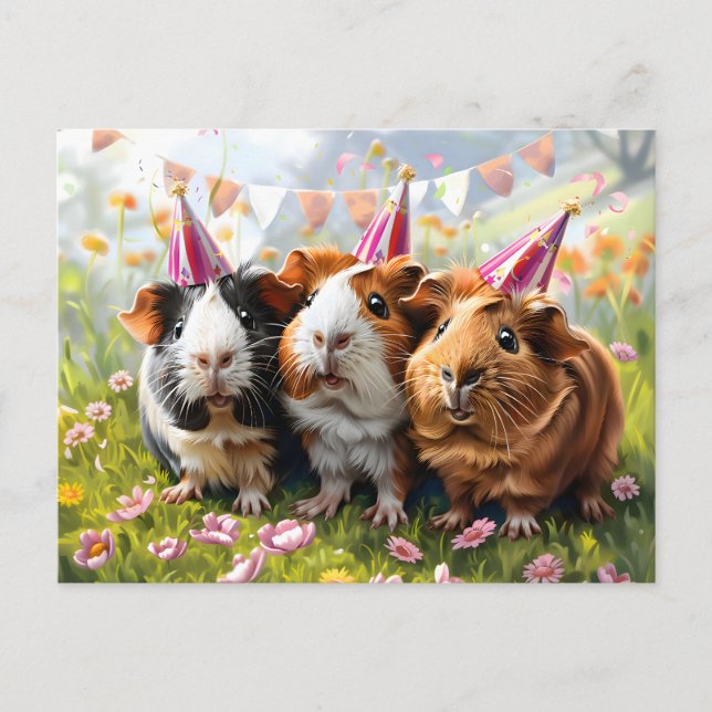 Cartão Postal Animais de festa - 3 porcos de Guiné (Frente)