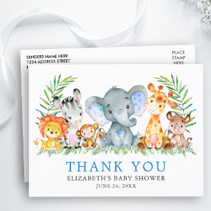 Cartão Postal Animais de Safari em Aquarela Obrigado Baby Shower