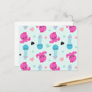 Cartão Postal Animais do mar, Vida marinha, polvo, água-viva, co