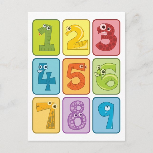 Cartão Postal Animais e números (Frente)