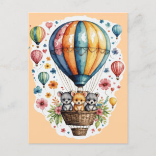 Cartão Postal Animais Em Um Balão