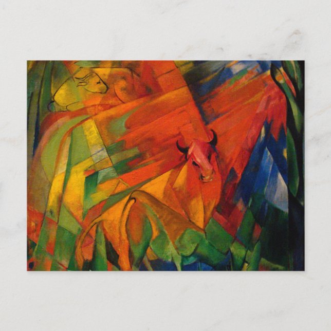 Cartão Postal Animais em uma paisagem por Franz Marc (Frente)