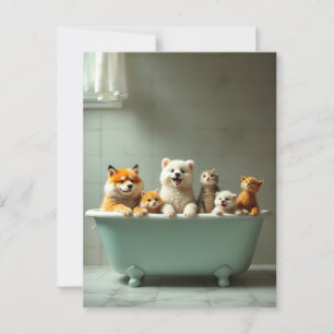 Cartão Postal Animais engraçados na banheira