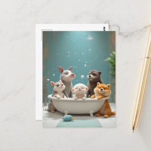 Cartão Postal Animais engraçados na banheira