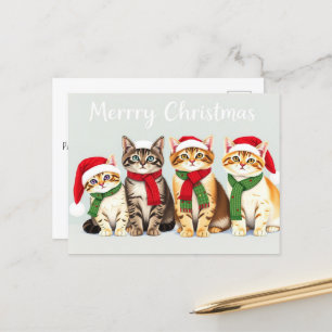 Cartão Postal Animais Festivos em Santa Hats Feliz Design de Nat