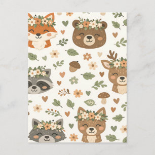 Cartão Postal Animais Florais da Floresta Adoráveis