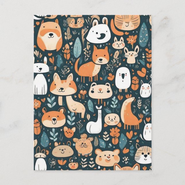 Cartão Postal Animais fofos design divertido decoração verde (Frente)