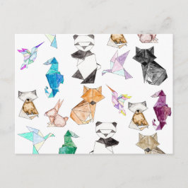 Cartão Postal Animais Origamais De Papel Geométrico Desenhados À