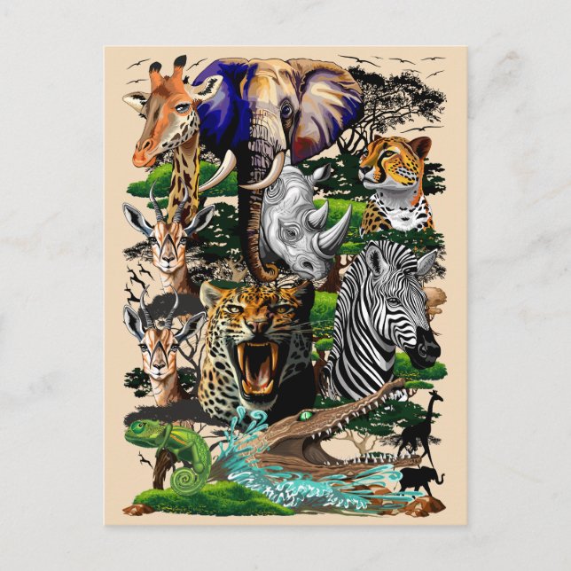 Cartão Postal Animais Selvagens da Savana Africana (Frente)