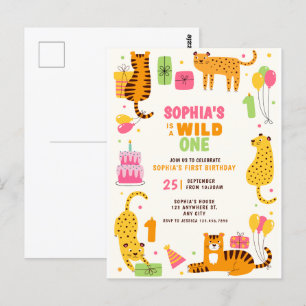Cartão Postal Animais selvagens ilustrados fofos primeiro aniver