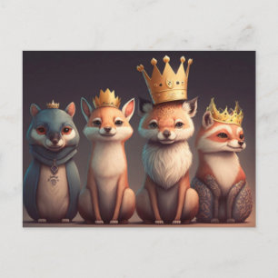 Cartão Postal Animais selvagens usando coroas
