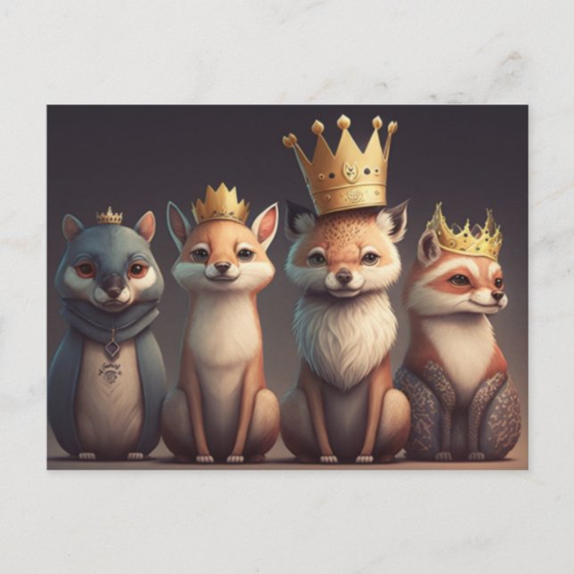 Cartão Postal Animais selvagens usando coroas (Frente)