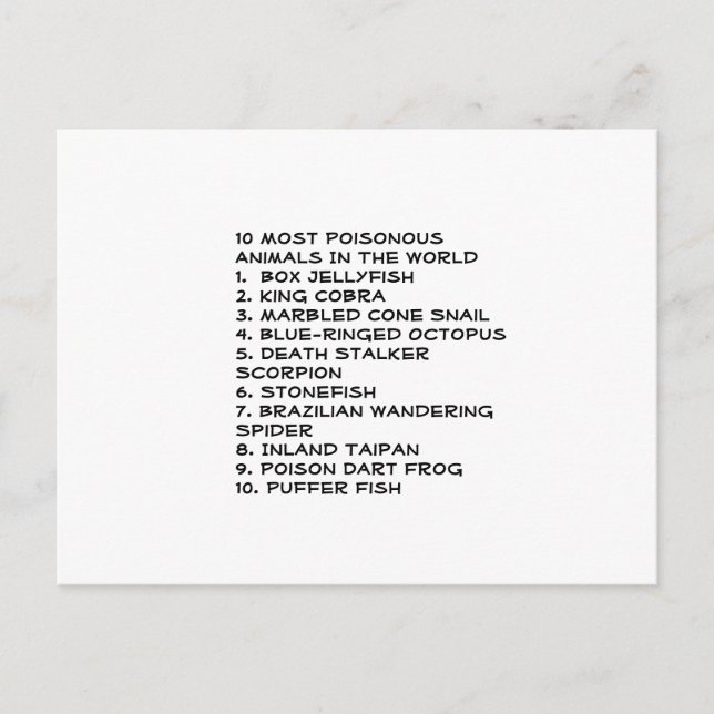 Cartão Postal Animais venenosos (Frente)