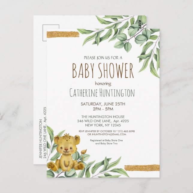 Cartão Postal Animal Cachorro Safari Selva Chá de fraldas Leão I (Frente/Verso)