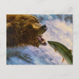CARTÃO POSTAL ANIMAL SELVAGEM PEIXE URSO POSTCROSSING