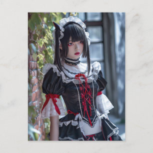 Cartão Postal Anime Elegante Maid com Orelhas de Gato