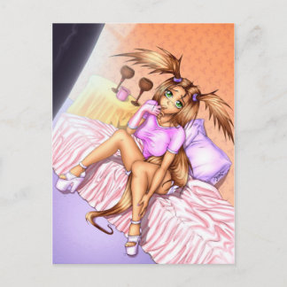Cartão Postal Anime Girl Nikki na cama