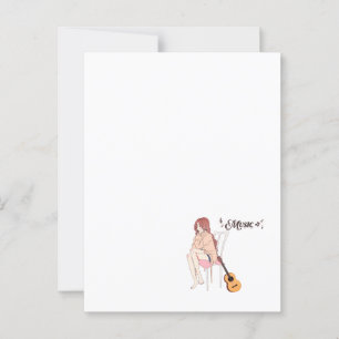 Cartão Postal Anime Girl Sitting with gwt & Music Notes - Também