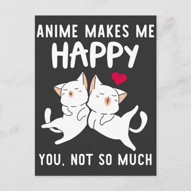 Cartão Postal Anime Lover Cat Happy Japan Feline Art Heart (Frente)