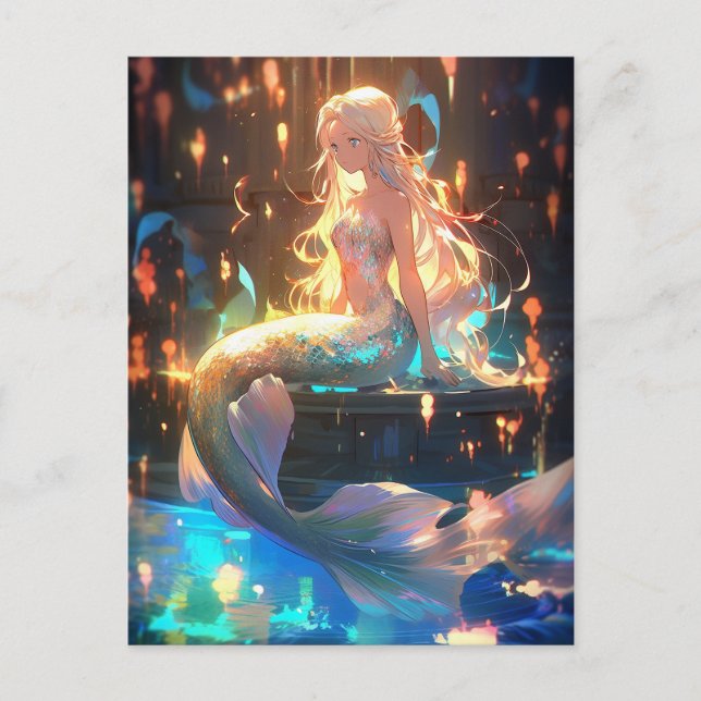 Cartão Postal Anime Mermaid Girl Fantasy Art (Frente)