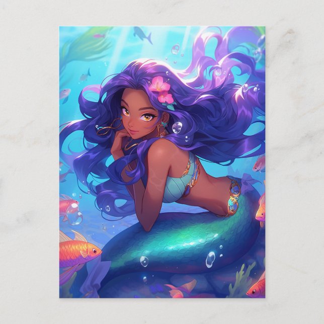 Cartão Postal Anime Mermaid Girl Fantasy Art (Frente)
