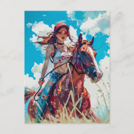 Cartão Postal Anime Vibrante Equestre na Felicidade da Natureza