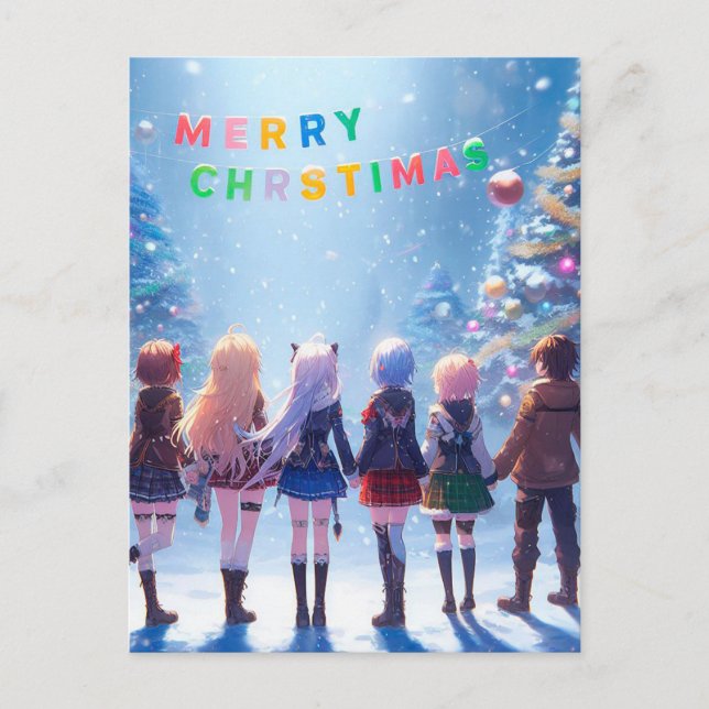 Cartão Postal Anime Wonderland Deseja: Cartaz Feliz de Natal (Frente)