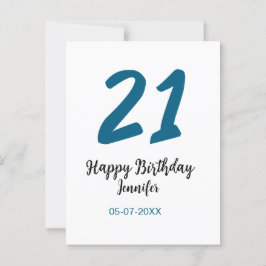 Cartão Postal aniversário 21 negrito letra azul simples minimali