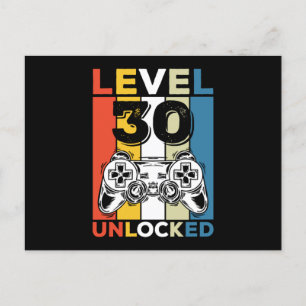 Cartão Postal Aniversário 30º Nível Desbloqueado 30 Jogos Vintag