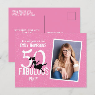 Cartão Postal Aniversário 50 e Foto Fabulosa Coquetéis Rosa