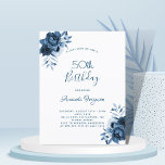 Cartão Postal Aniversário 50 florais azuis - script branco<br><div class="desc">Na frente: Decorado com flores, flores, rosas em tons de azul. Personalize e adicione um nome e detalhes da parte. O nome e o texto: 50º (ou qualquer idade) Aniversário são escritos com um guião estilo manuscrito, letras azuis. Perfeito para um inverno ou festa de aniversário de primavera! Traseiro: design...</div>