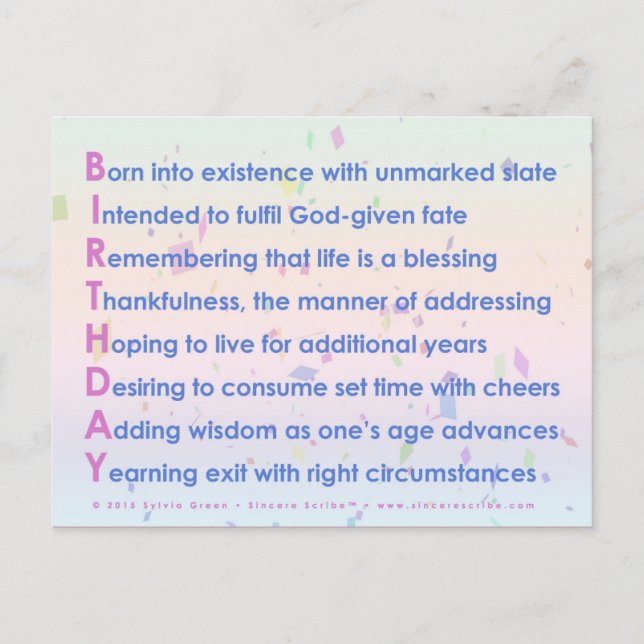 Cartão Postal Aniversário (Acrótico) (Frente)