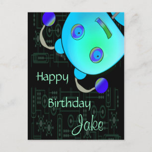 Cartão Postal Aniversário Adorável De Um Robô Azul