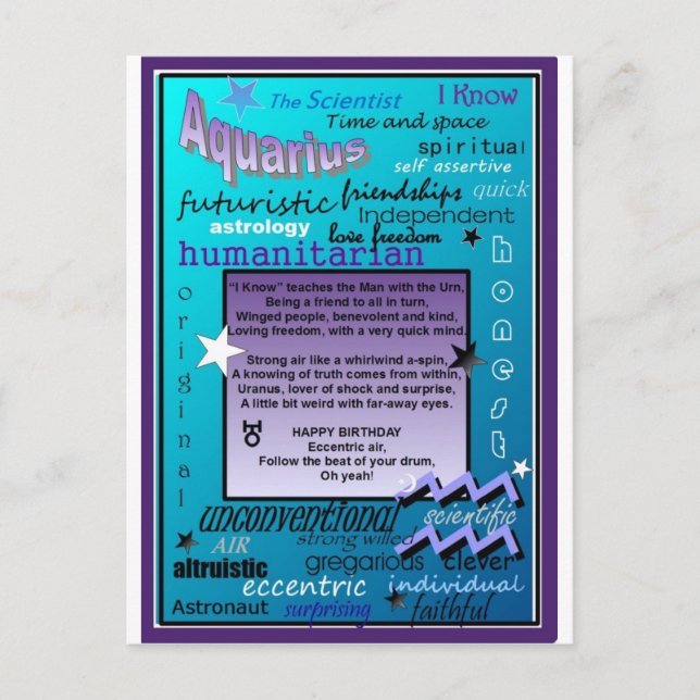 CARTÃO POSTAL ANIVERSÁRIO AQUÁRIO (Frente)