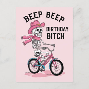 Cartão Postal Aniversário Beep Beep Engraçado Esqueleto Rosa Bic
