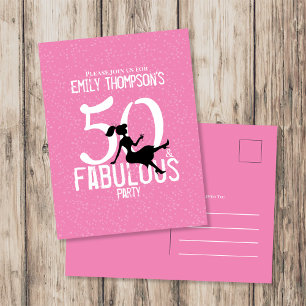 Cartão Postal Aniversário Cinquenta e Fabuloso Na moda, Rosa-Ros
