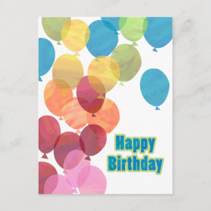 Cartão Postal Aniversário Colorido do Balão