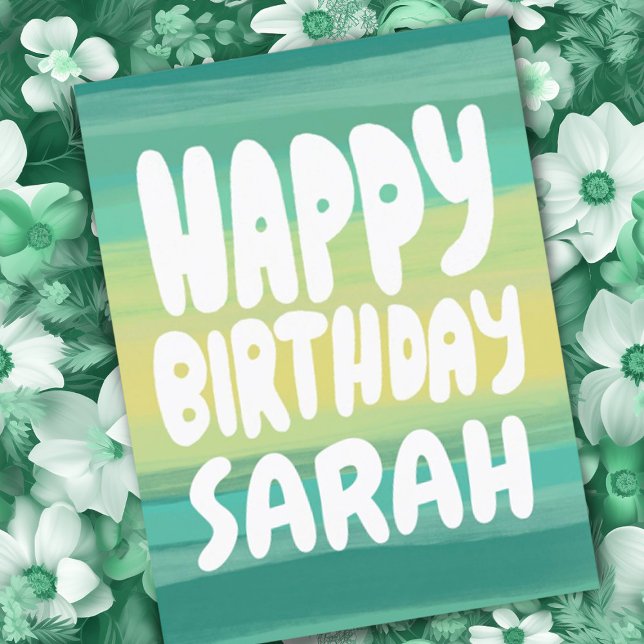 Cartão Postal ANIVERSÁRIO Colorido Listras Aquarela PERSONALIZAD (CUSTOM birthday card! Add your name or text to this colorful postcard.)